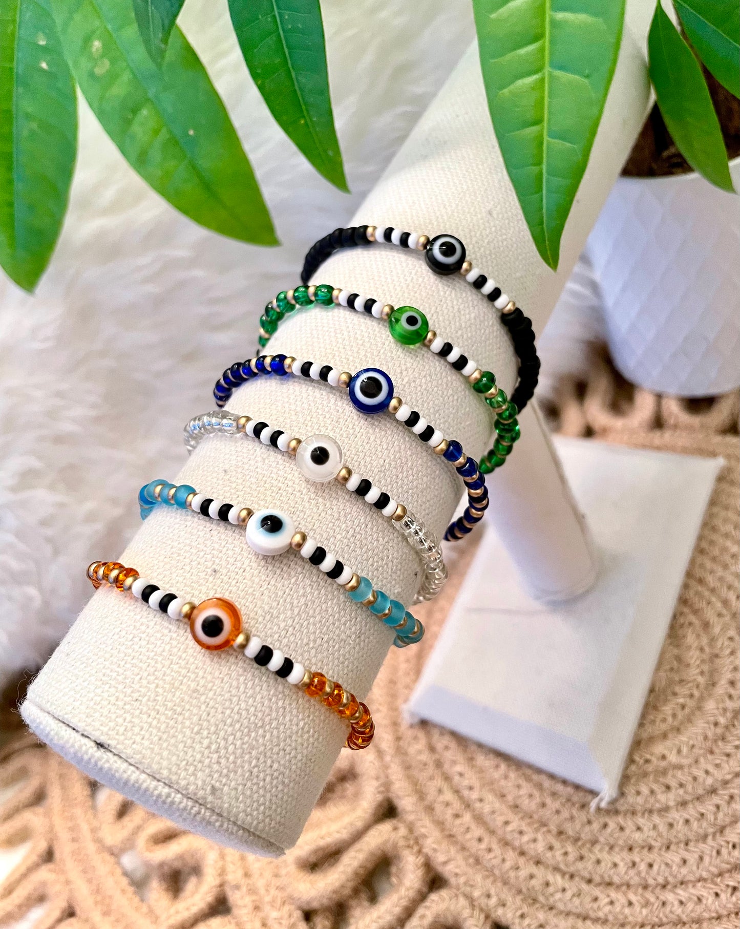 Ribbed Evil Eye Bracelets